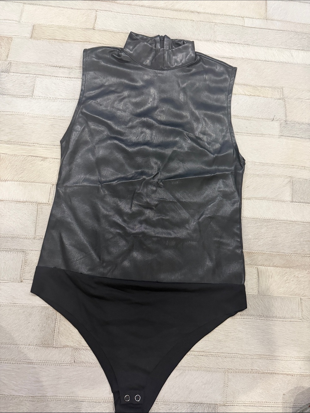 BB Dakota Steve Madeen Black Faux-Leather High-Neck womens One-Piece Bodysuit